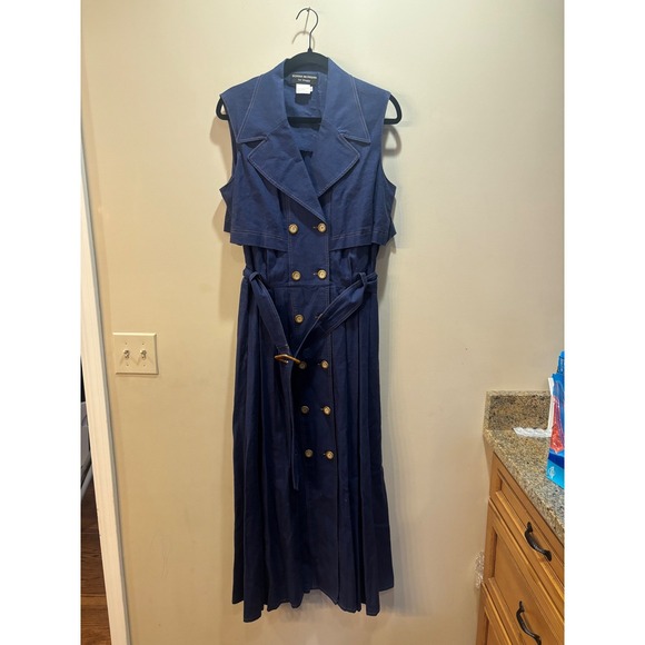 Donna Morgan for Maggy Dresses & Skirts - Donna Morgan for Maggy Sleeveless Trench Style Dress Midi Blue Linen Cotton 14‎